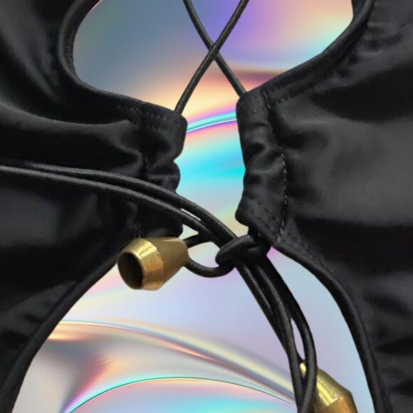 Black Cutout One-Piece Swimsuit with Tie Front & Gold Detail – Size Medium - Picture 5 of 10